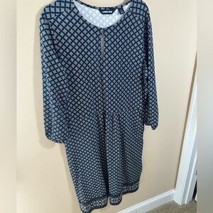 Lands End Floral Midi dress Cotton 3/4 Sleeve Mixed Print Knit size L 14-16